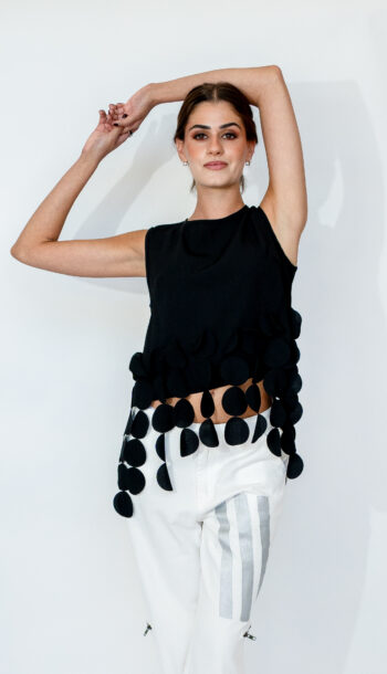 Black top with hanging black circles
