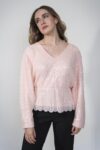 Light pink V-neck sequin blouse