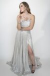 Silver strapless long dress with side slit