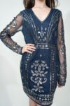 Blue short dress, long sleeves, with silver sequins