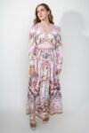 Long dress with pink floral and gold details
