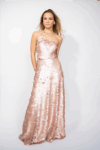 Rose gold sequin long dress with an open back