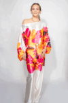 Satin set with a white base and pink and orange floral top
