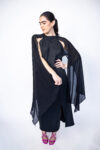 Long black dress with sheer open sleeves
