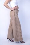 Brown pleated dress pants with side bead details