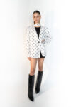 White Blazer with Black Polka Dots and Matching Scarf