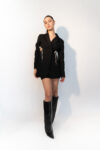 Black Blazer with Pearl and Beige Stone Cutout Detail