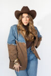 Two-Tone Denim Blazer in Blue and Brown