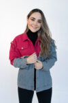 Denim Blazer with Pink Accent