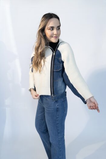Beige & Dark Denim Hoodie