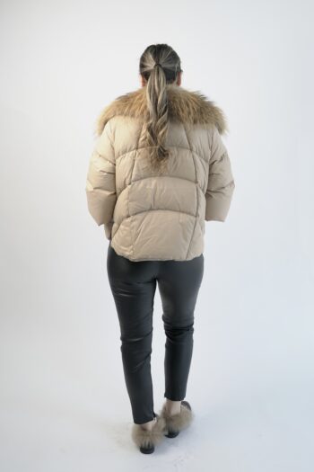 Camel Goose Down Jacket with Removable Fox Collar
