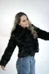 Black Rabbit Fur Coat with Fox Collar
