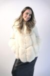 White Genuine Fur Coat with Vertical Fox Panels