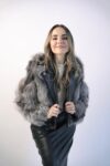 Black Leather Jacket with Grey Fox