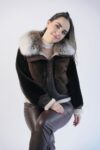 Brown Leather Jacket with Shearling and Fox