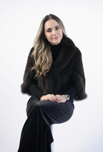 Brown Mink Cape with Fox Collar