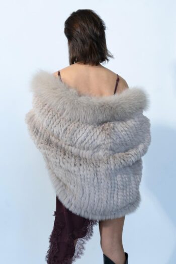 Beige Rabbit Fur Cape with Fox Collar